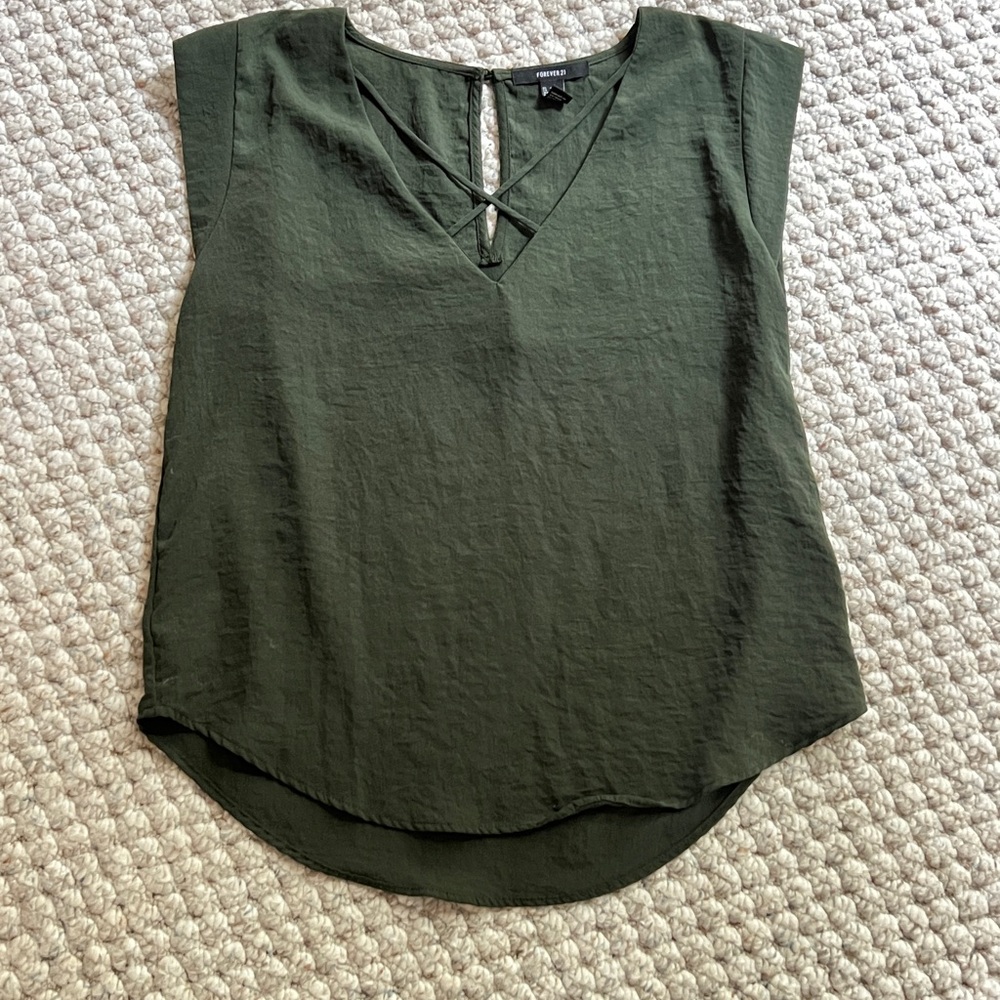 Forever 21 Olive Green Women's Cap Sleeve Top
